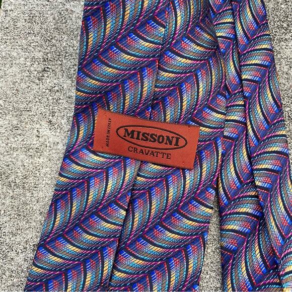 Missoni 100% Silk Mens Tie Colorful Geometric Design Work Wear Designer - Picture 2 of 16
